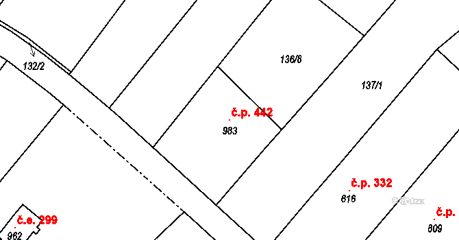 Luleč 442 na parcele st. 983 v KÚ Luleč, Katastrální mapa