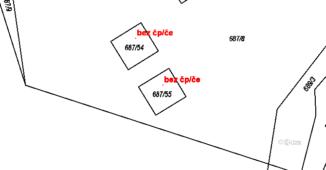 Žabeň 102357374 na parcele st. 687/55 v KÚ Žabeň, Katastrální mapa