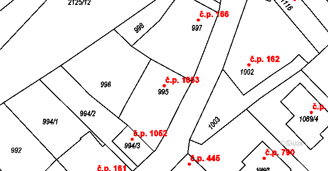 Velká Bystřice 1053 na parcele st. 995 v KÚ Velká Bystřice, Katastrální mapa