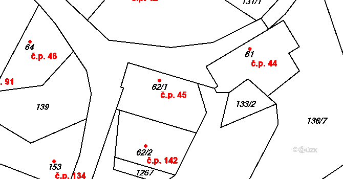 Jíkev 45 na parcele st. 62/1 v KÚ Jíkev, Katastrální mapa