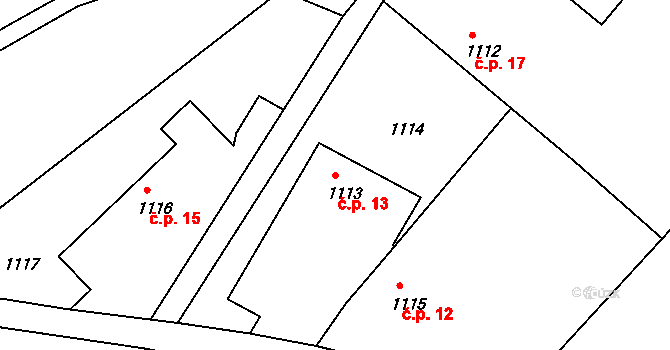 Maxovna 13, Malešov na parcele st. 1113 v KÚ Malešov, Katastrální mapa