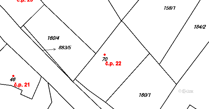 Janovická Lhota 22, Uhlířské Janovice na parcele st. 70 v KÚ Janovická Lhota, Katastrální mapa