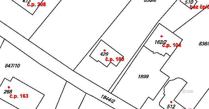 Guty 103, Třinec na parcele st. 429 v KÚ Guty, Katastrální mapa