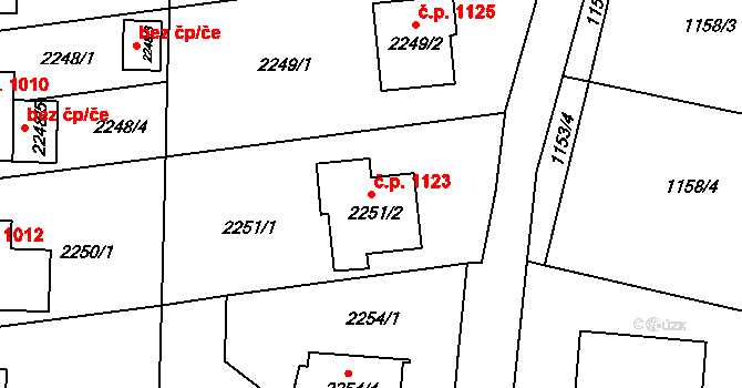 Lyžbice 1123, Třinec na parcele st. 2251/2 v KÚ Lyžbice, Katastrální mapa