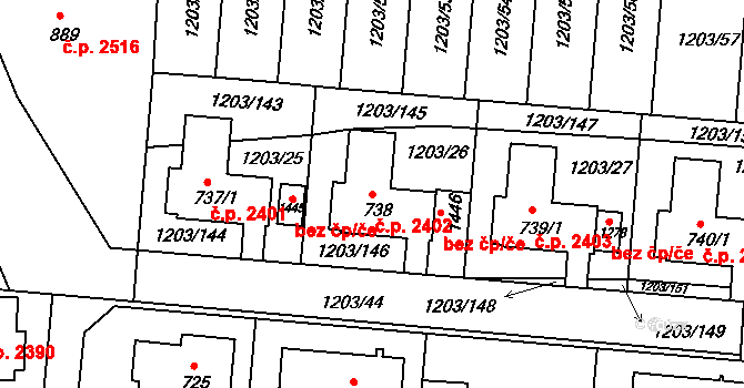 Nětčice 2402, Kyjov na parcele st. 738 v KÚ Nětčice u Kyjova, Katastrální mapa
