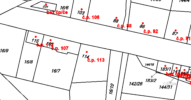 Třebusice 113 na parcele st. 114 v KÚ Třebusice, Katastrální mapa