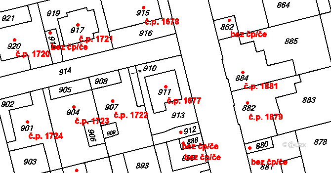 Kladno 1677 na parcele st. 911 v KÚ Kladno, Katastrální mapa