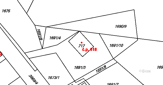 Kozlovice 618 na parcele st. 717 v KÚ Kozlovice, Katastrální mapa