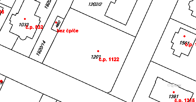 Šumperk 1122 na parcele st. 1201 v KÚ Šumperk, Katastrální mapa