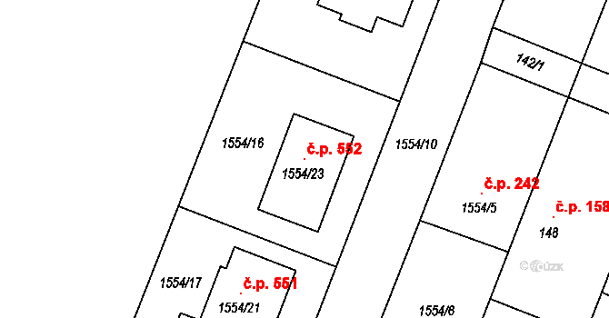 Bohuslavice 552 na parcele st. 1554/23 v KÚ Bohuslavice u Hlučína, Katastrální mapa
