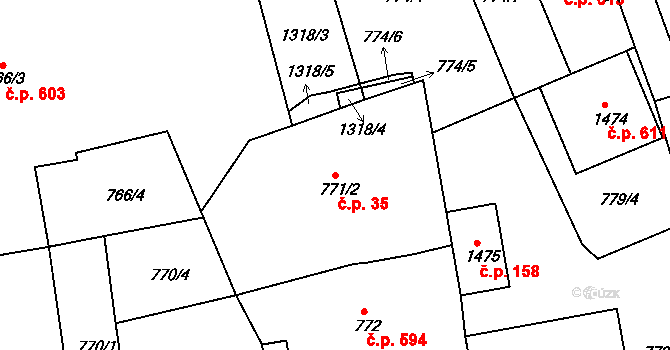 Tuchlovice 35 na parcele st. 771/2 v KÚ Tuchlovice, Katastrální mapa
