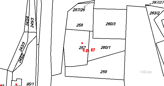 Olešná 57, Blansko na parcele st. 257 v KÚ Olešná u Blanska, Katastrální mapa