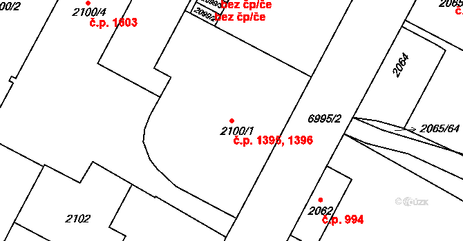 Boskovice 1395,1396 na parcele st. 2100/1 v KÚ Boskovice, Katastrální mapa