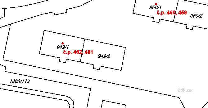Planá 461,462 na parcele st. 949/2 v KÚ Planá u Mariánských Lázní, Katastrální mapa