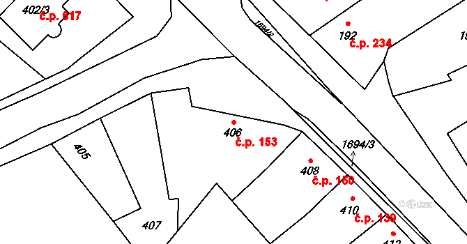 Horka nad Moravou 153 na parcele st. 406 v KÚ Horka nad Moravou, Katastrální mapa