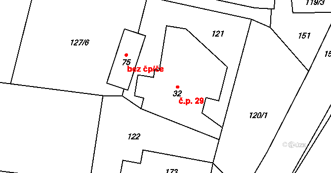 Olešnice 29, Bouzov na parcele st. 32 v KÚ Olešnice u Bouzova, Katastrální mapa
