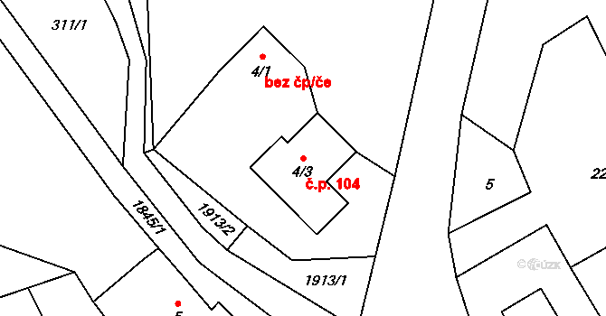 Horní Libchava 104 na parcele st. 4/3 v KÚ Horní Libchava, Katastrální mapa