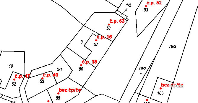 Dřemčice 16, Třebívlice na parcele st. 57 v KÚ Dřemčice, Katastrální mapa