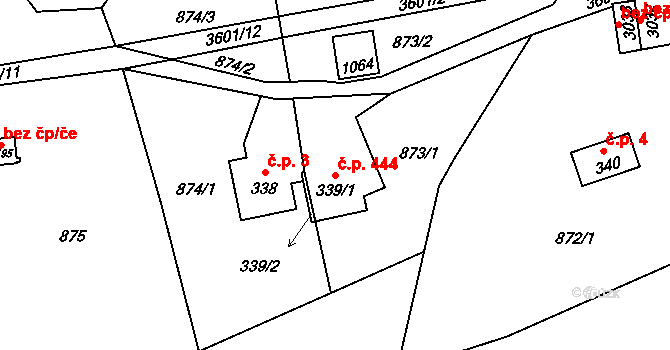 Rožnov pod Radhoštěm 444 na parcele st. 339/1 v KÚ Rožnov pod Radhoštěm, Katastrální mapa