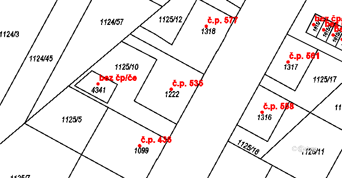Valdické Předměstí 535, Jičín na parcele st. 1222 v KÚ Jičín, Katastrální mapa