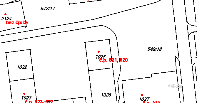 Prachatice II 520,521, Prachatice na parcele st. 1025 v KÚ Prachatice, Katastrální mapa