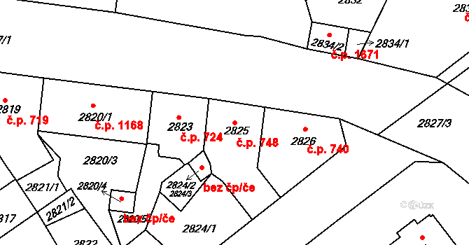 Střekov 748, Ústí nad Labem na parcele st. 2825 v KÚ Střekov, Katastrální mapa