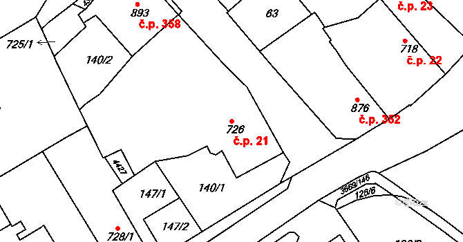 Žichlínské Předměstí 21, Lanškroun na parcele st. 726 v KÚ Lanškroun, Katastrální mapa