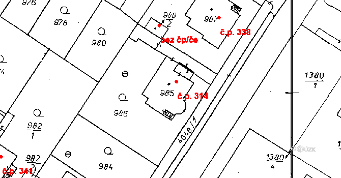 Poděbrady II 314, Poděbrady na parcele st. 985 v KÚ Poděbrady, Katastrální mapa