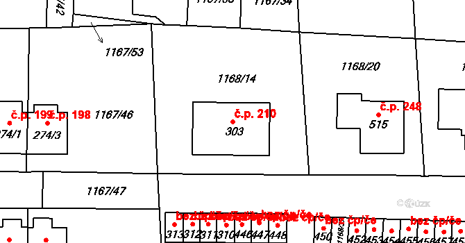 Lnáře 210 na parcele st. 303 v KÚ Lnáře, Katastrální mapa