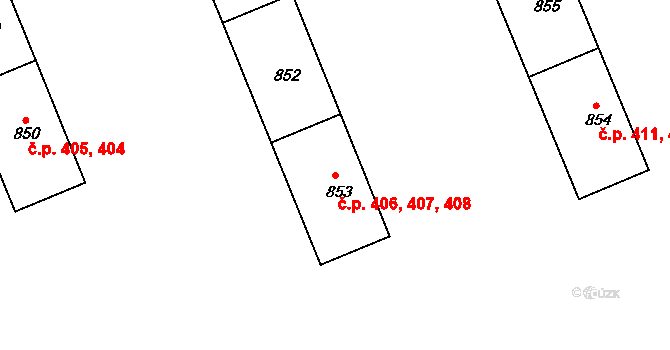 Miřetice u Klášterce nad Ohří 406,407,408, Klášterec nad Ohří na parcele st. 853 v KÚ Miřetice u Klášterce nad Ohří, Katastrální mapa