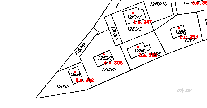 Miřetice u Klášterce nad Ohří 308, Klášterec nad Ohří na parcele st. 1263/7 v KÚ Miřetice u Klášterce nad Ohří, Katastrální mapa