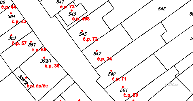 Proboštov 74 na parcele st. 547 v KÚ Proboštov u Teplic, Katastrální mapa