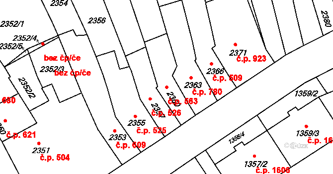 Husovice 563, Brno na parcele st. 2360 v KÚ Husovice, Katastrální mapa