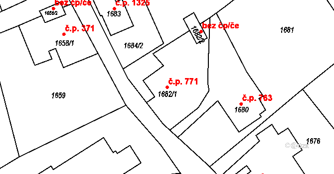 Smržovka 771 na parcele st. 1682/1 v KÚ Smržovka, Katastrální mapa