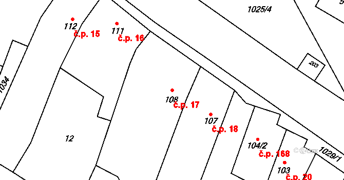 Panenský Týnec 17 na parcele st. 108 v KÚ Panenský Týnec, Katastrální mapa