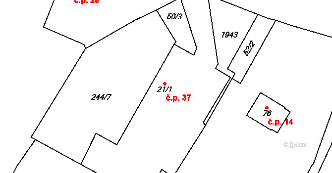 Arneštovice 37 na parcele st. 21/1 v KÚ Arneštovice, Katastrální mapa
