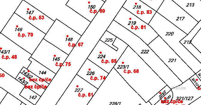 Prosetice 85, Teplice na parcele st. 224 v KÚ Prosetice, Katastrální mapa