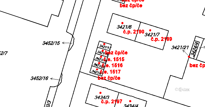Teplice 1515 na parcele st. 3421/18 v KÚ Teplice, Katastrální mapa