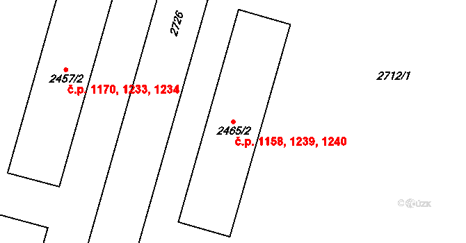 Cheb 1158,1239,1240 na parcele st. 2465/2 v KÚ Cheb, Katastrální mapa
