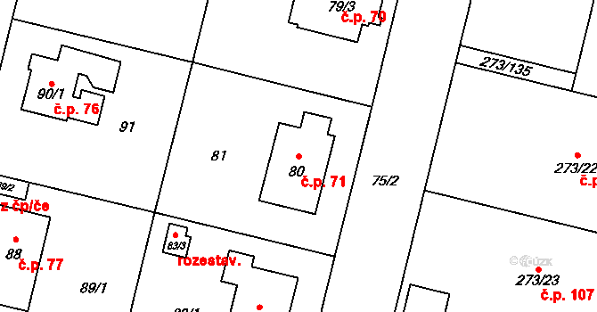 Křeslice 71, Praha na parcele st. 80 v KÚ Křeslice, Katastrální mapa