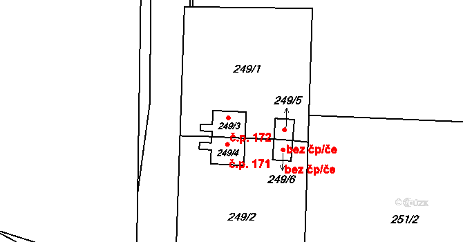 Klikov 172, Suchdol nad Lužnicí na parcele st. 249/3 v KÚ Klikov, Katastrální mapa