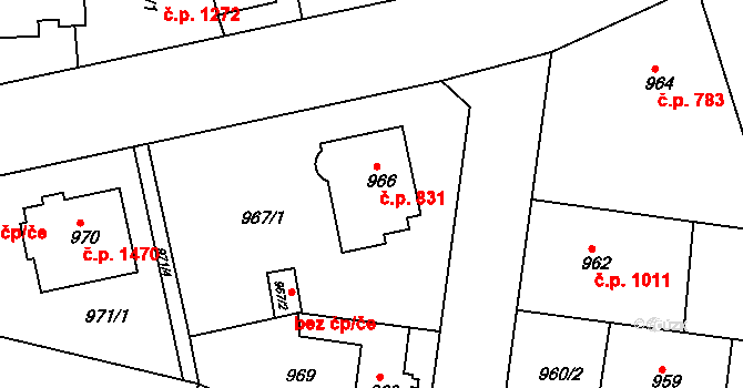 Modřany 831, Praha na parcele st. 966 v KÚ Modřany, Katastrální mapa