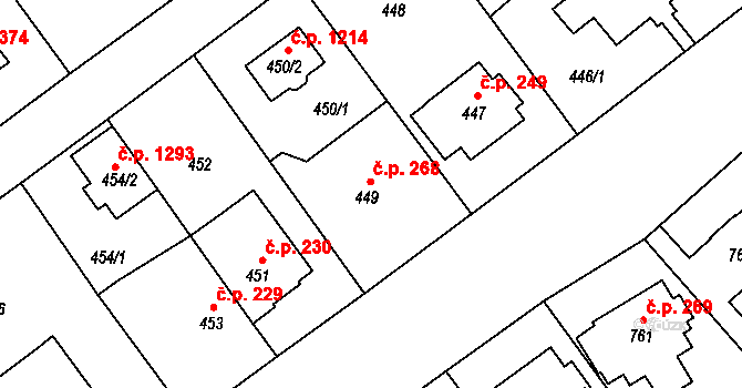 Suchdol 268, Praha na parcele st. 449/1 v KÚ Suchdol, Katastrální mapa