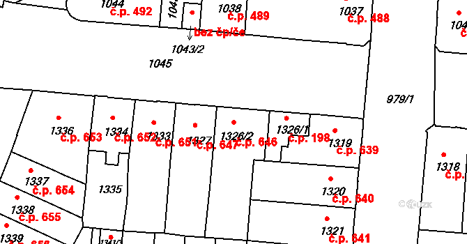 České Budějovice 6 646, České Budějovice na parcele st. 1326/2 v KÚ České Budějovice 6, Katastrální mapa