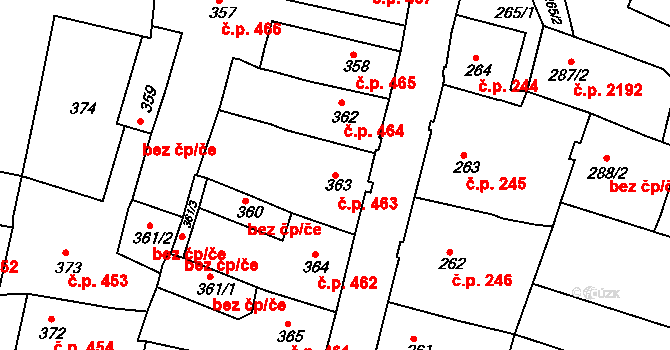 Česká Lípa 463 na parcele st. 363 v KÚ Česká Lípa, Katastrální mapa
