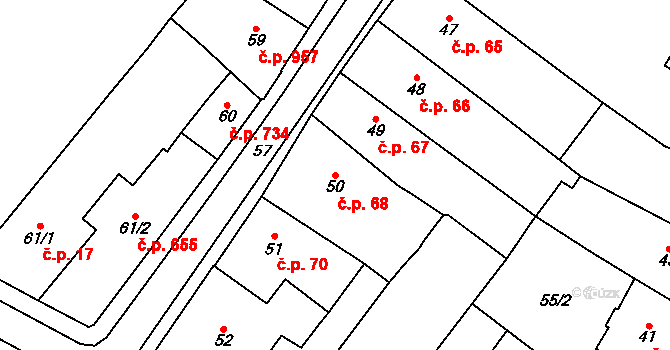 Chomutov 68 na parcele st. 50 v KÚ Chomutov I, Katastrální mapa