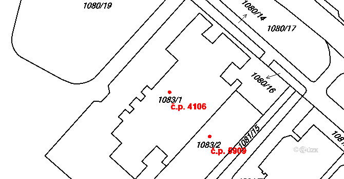 Chomutov 4106 na parcele st. 1083/1 v KÚ Chomutov II, Katastrální mapa