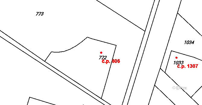 Rumburk 1 606, Rumburk na parcele st. 772 v KÚ Rumburk, Katastrální mapa
