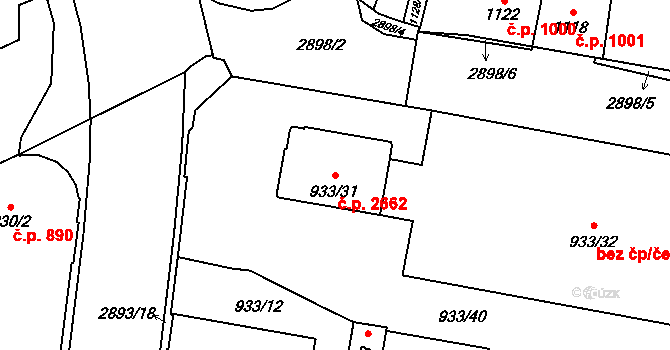 Předměstí 2662, Opava na parcele st. 933/31 v KÚ Opava-Předměstí, Katastrální mapa