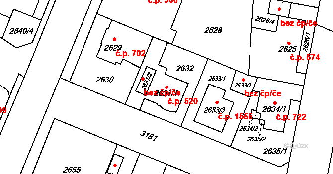 Bolevec 520, Plzeň na parcele st. 2631/1 v KÚ Bolevec, Katastrální mapa